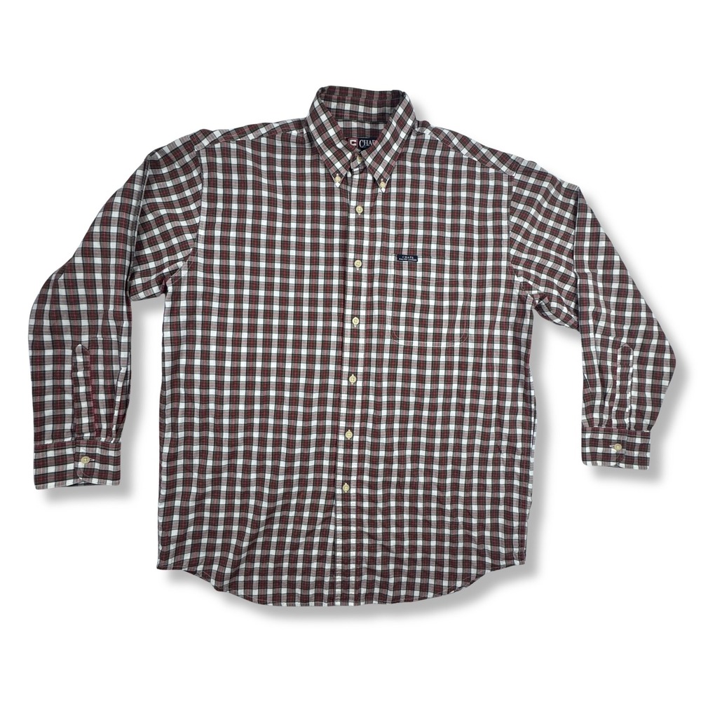VTG Chaps Ralph Lauren Plaid Button Down Shirt Preppy Vintage Mens Red White L